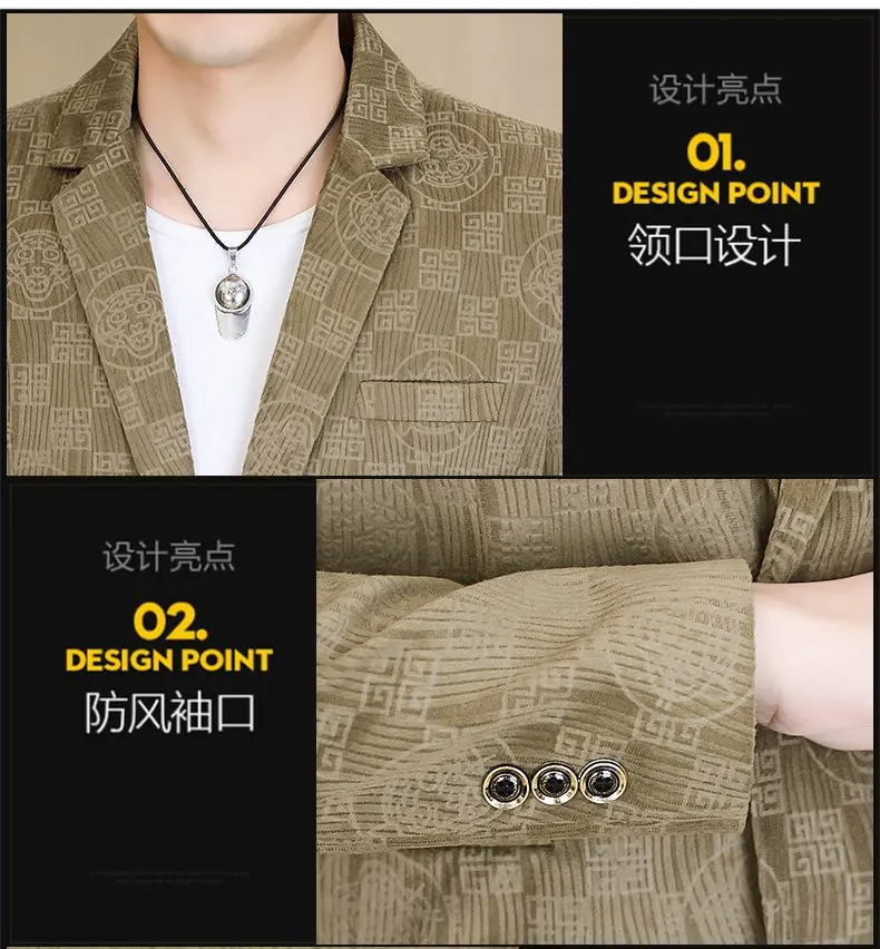 Luxury Retro Printed Men's Blazer Fashion Korean Slim Suit Jacket Social Casual Business Banquet Dress Coats Tops Men Clothing
