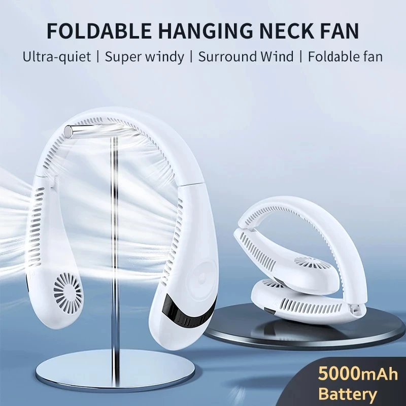 

5000mAh Leafless NeckFan Portable 360 Degree Adjustable Electric Ventilador USB Rechargeable Cooling Sports Efocus Hanging Fan