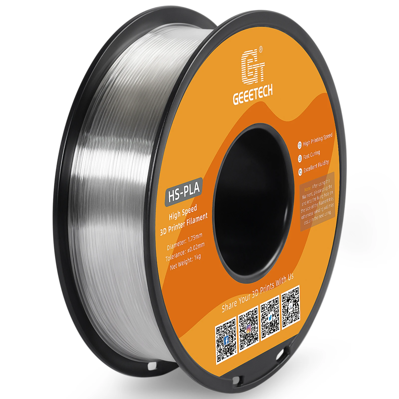 Geeetech Filamento Pla de Alta Velocidade 1.75 mm 1kg Carretel Cura Rápida Melhor Liquidez Hs-pla Filamento de Impressão 3d de Alta Velocidade