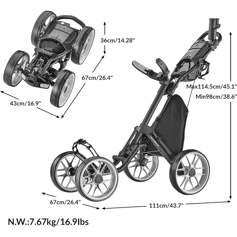 4 Wheel Golf Push Cart-One Version 8 1-Click Folding Trolley-Lightweight, Compact Pull Caddy Cart, Easy to Open
