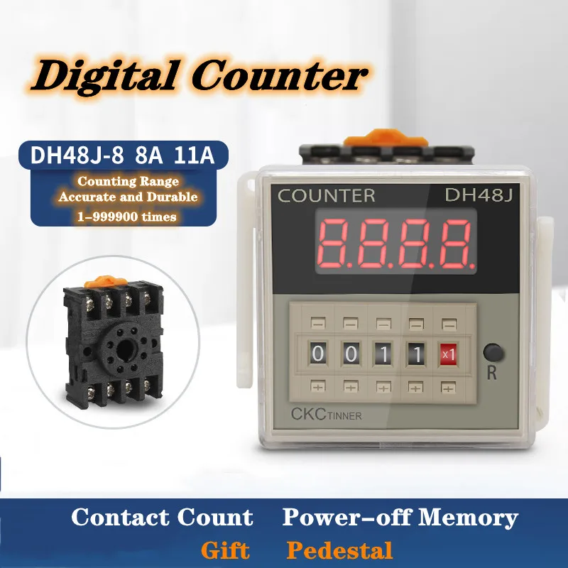 Display Digital Contador Dh48j8 8a 11a Memória de Falha de Energia Pinos 11 Pinos Relé Contagem do Sensor 24v 220v 380v