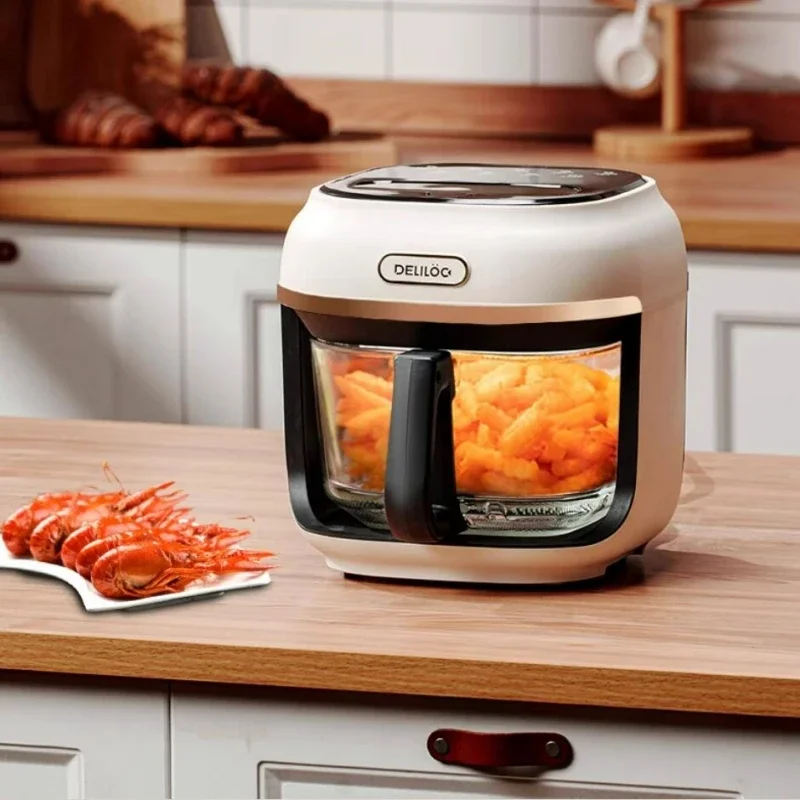220V Visible Air Fryer Home 4.5L Glass Transparent Electric Fryer No Flip 1200W French Fry Machine Oil-free Electric Fryer 4