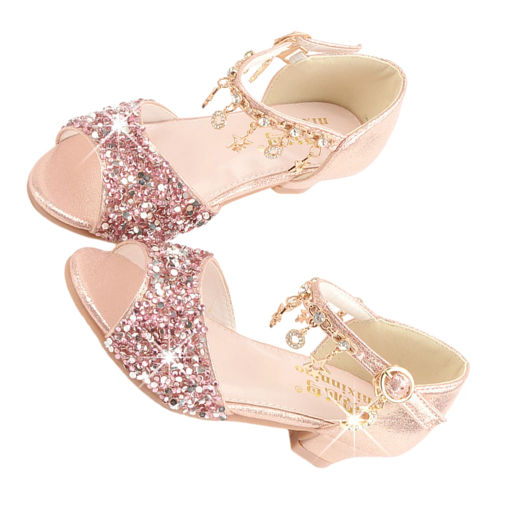 Girls Ballerina Glitter Shoes Ballet Wedding Party Peep Toe Halloween High Heels Sandals Performance Accessories