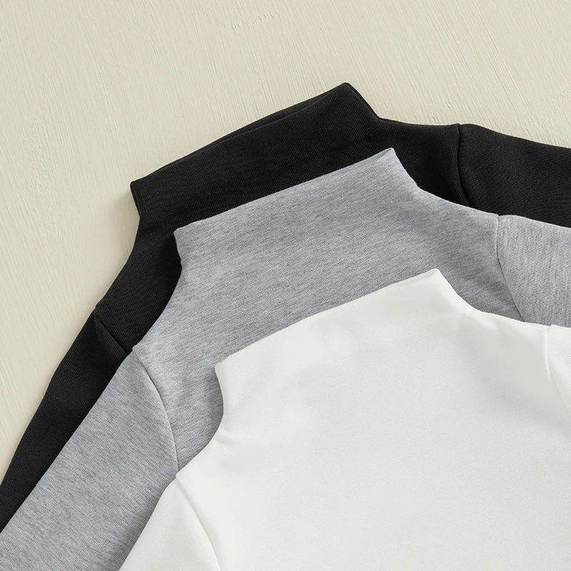 Autumn Baby Boys 3-Pack Romper Shirts Cotton Long Sleeve Turtleneck Solid Bodysuit Jumpsuit 0-18 Months 4