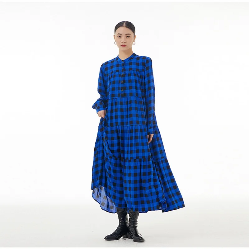 

Spring new large size hipster bump color plaid loose show thin cake dress + high quality niche designer