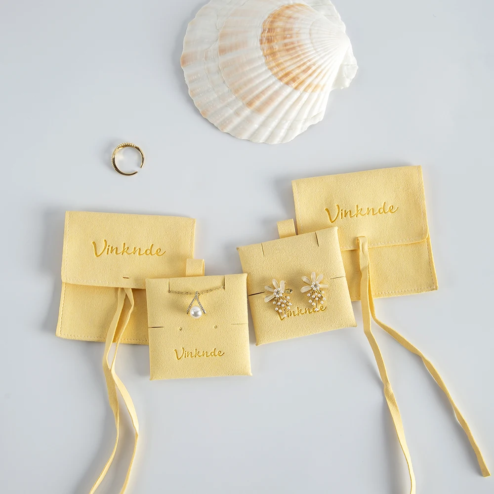 Custom Logo Print Luxury Small Microfiber Suede Jewelry Earrings Necklace Bracelet Gift Package Pouch Bag with Insert Pad Card