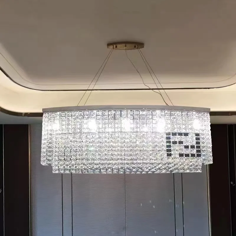 

NEW Modern Crystal LED Chandeliers Lighting Luxury Rectangular Hanging Pendant Lamp Personality Dining Room Designer Suspension