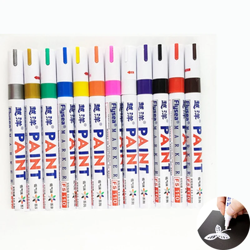 Impermeável borracha branca permanente pintura marcador, pneu de carro, pneu ambiental pintura Highlighter caneta, cor 12