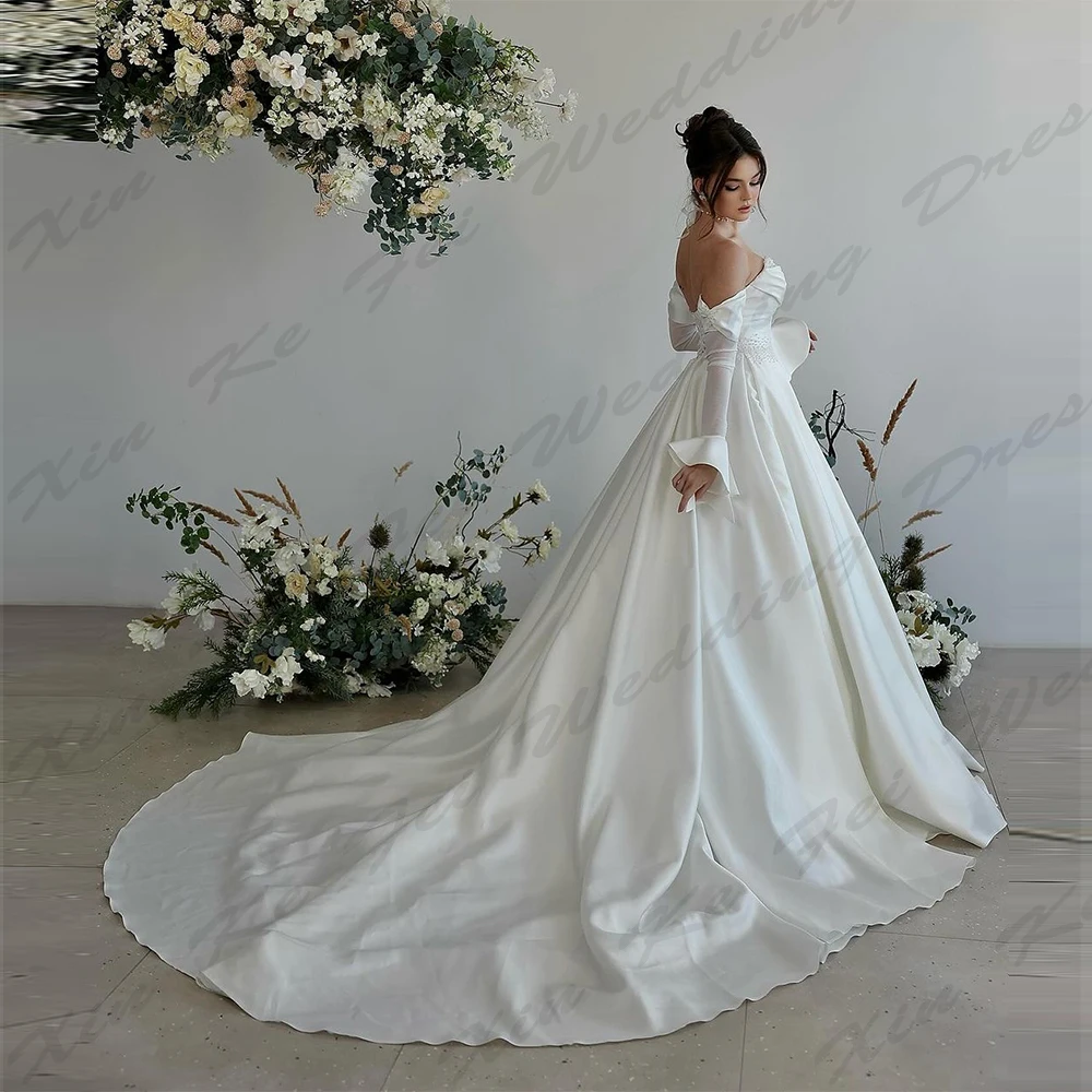 Elegant A-Line Pretty Wedding Dresses For Woman Sexy Mermaid Off Shoulder Long Sleeves Fluffy Princess Style Mopping Bride Gowns