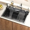 Kitchen 304 Stainless Steel Waterfall Sink, Large Single Slot, Digital Display Embossed Washing Basin Household Dishwashing Sink 4