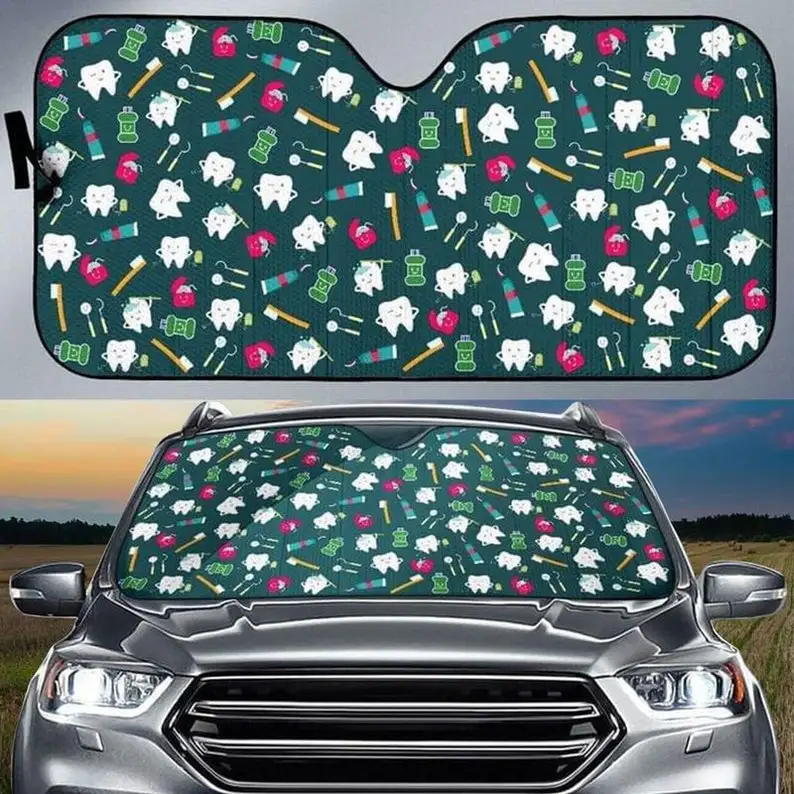 

Dental Tool And Equipment Auto Car Sunshade World Oral Health Day Windshield Sunshade Halloween Car Sunshade