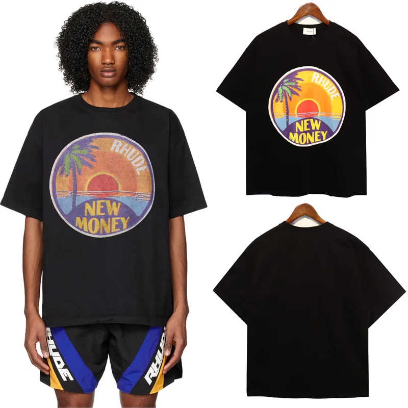 

RHUDE 23SS Spring And Summer New Half Sleeve Men's Fashion Oversize Coconut Letter Print Short Sleeve T-Shirt