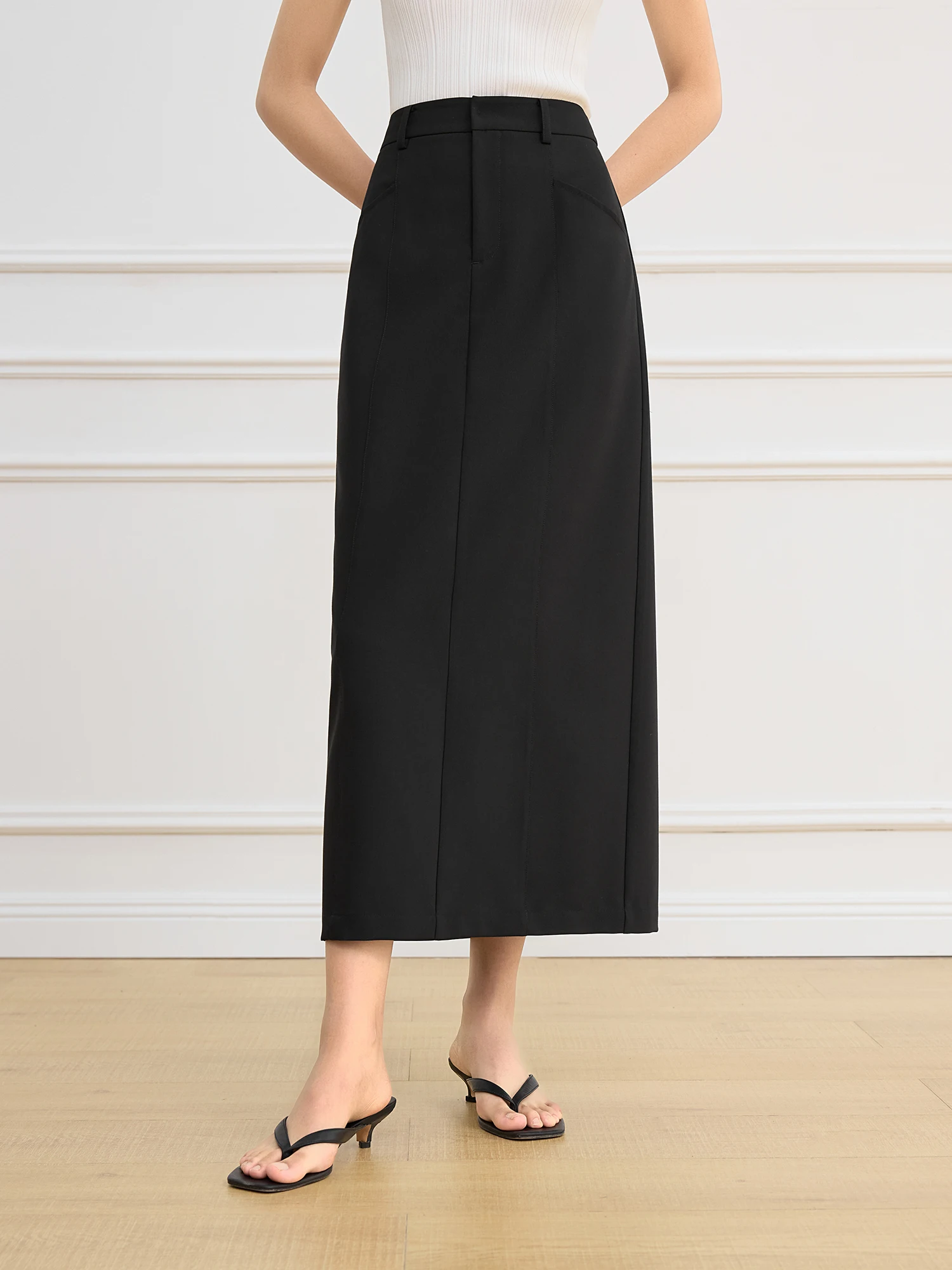 FSLE Women Black Long Skirts 2025 Spring High Waist Midi Simple Skirt Office Lady Back Spilt Design Temperament Skirt 25FS11267 1