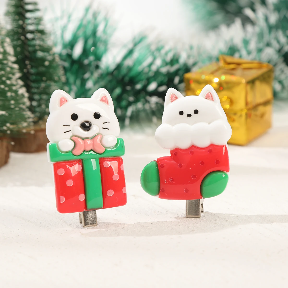 2 pcs/set Christmas Snowman Hair Clips White Cute Side Clip Christmas Tree Decorations Hairpin Girls Festival Styling Hair Clips