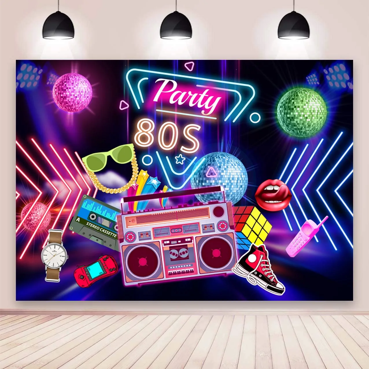 

80s Party Photo Backdrop Retro Style Hip Hop Music Disco DJ Radio 80's Birthday Photography Background Photocall Prop Banner