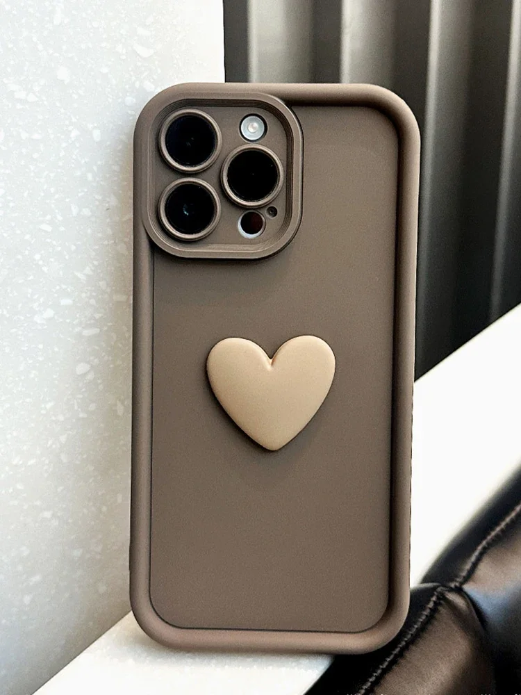 Charming 3D Love Heart Silicone Case with Lens Protection and Shockproof Design