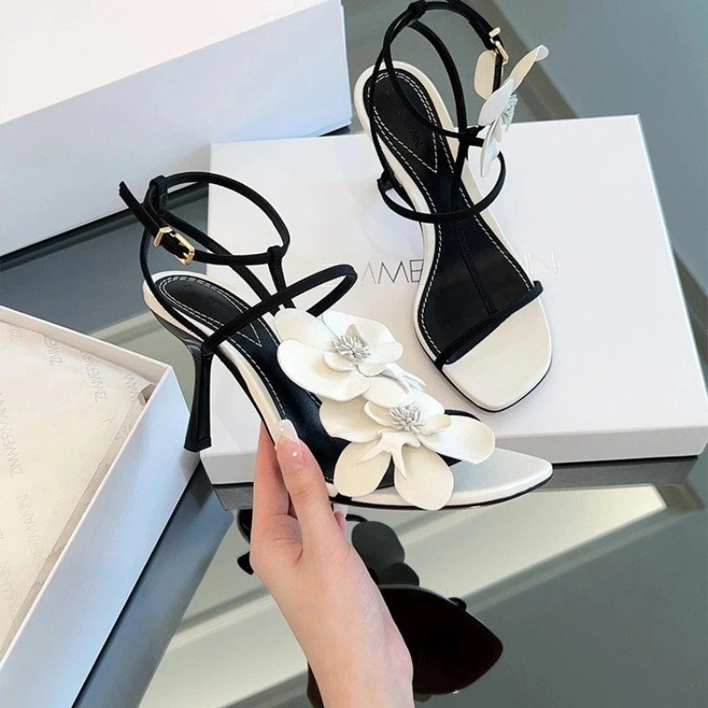 Flower Designer Sandals Women's Shoes Summer Slingback Sandals Women's Elegant Party Wedding Shoes Flower High Heels
