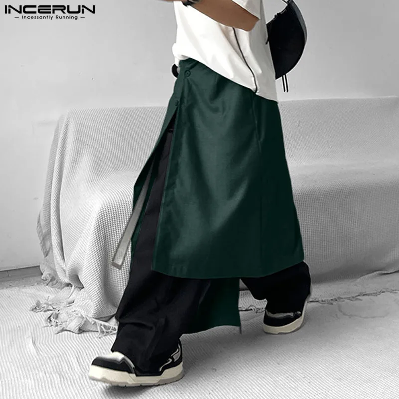 

INCERUN Men Irregular Skirts Solid Color Button Personality Casual Men Bottoms Streetwear 2024 Loose Fashion Unisex Skirts S-5XL
