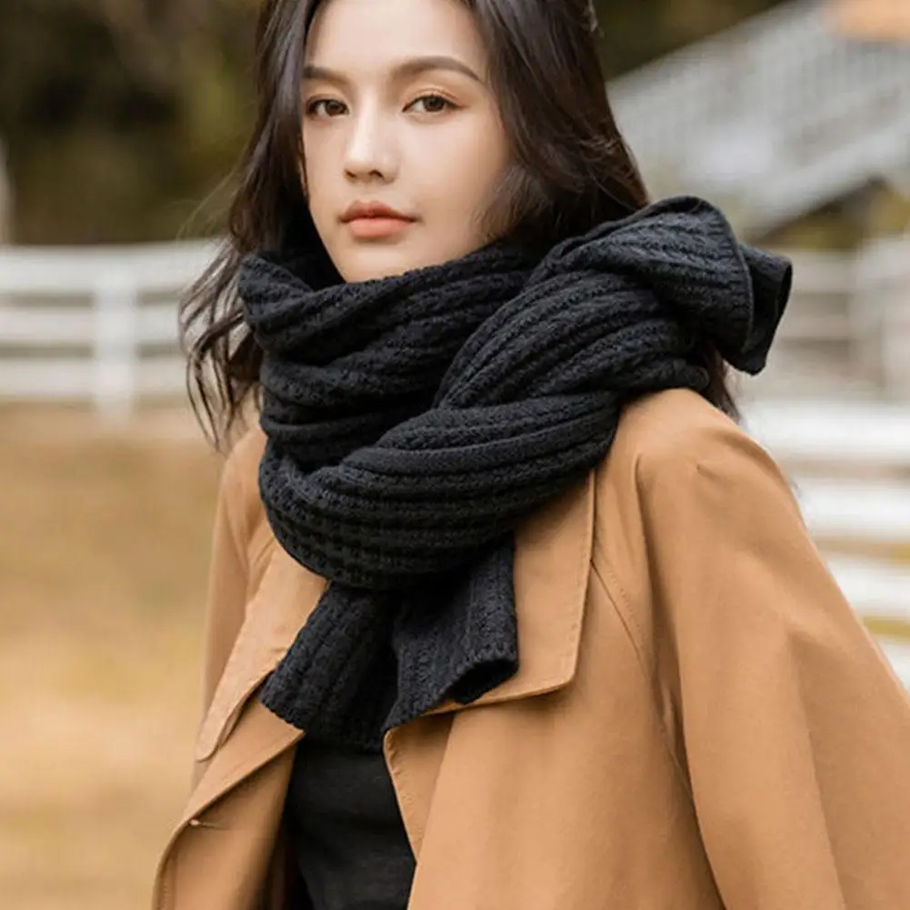 1Pc Solid Color Wool Scarf Female Korean Version Cute Girl Autumn Winter Thick Warm Knit Neck