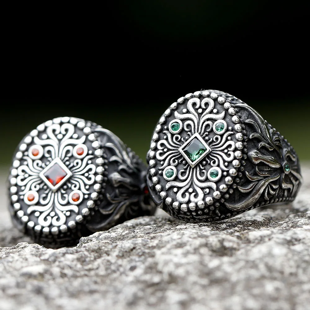 2022 neues einzigartiges Design Edelstahl türkischen Stein Ring Vintage Muster Herren Ring Retro National Style Schmuck Geschenk