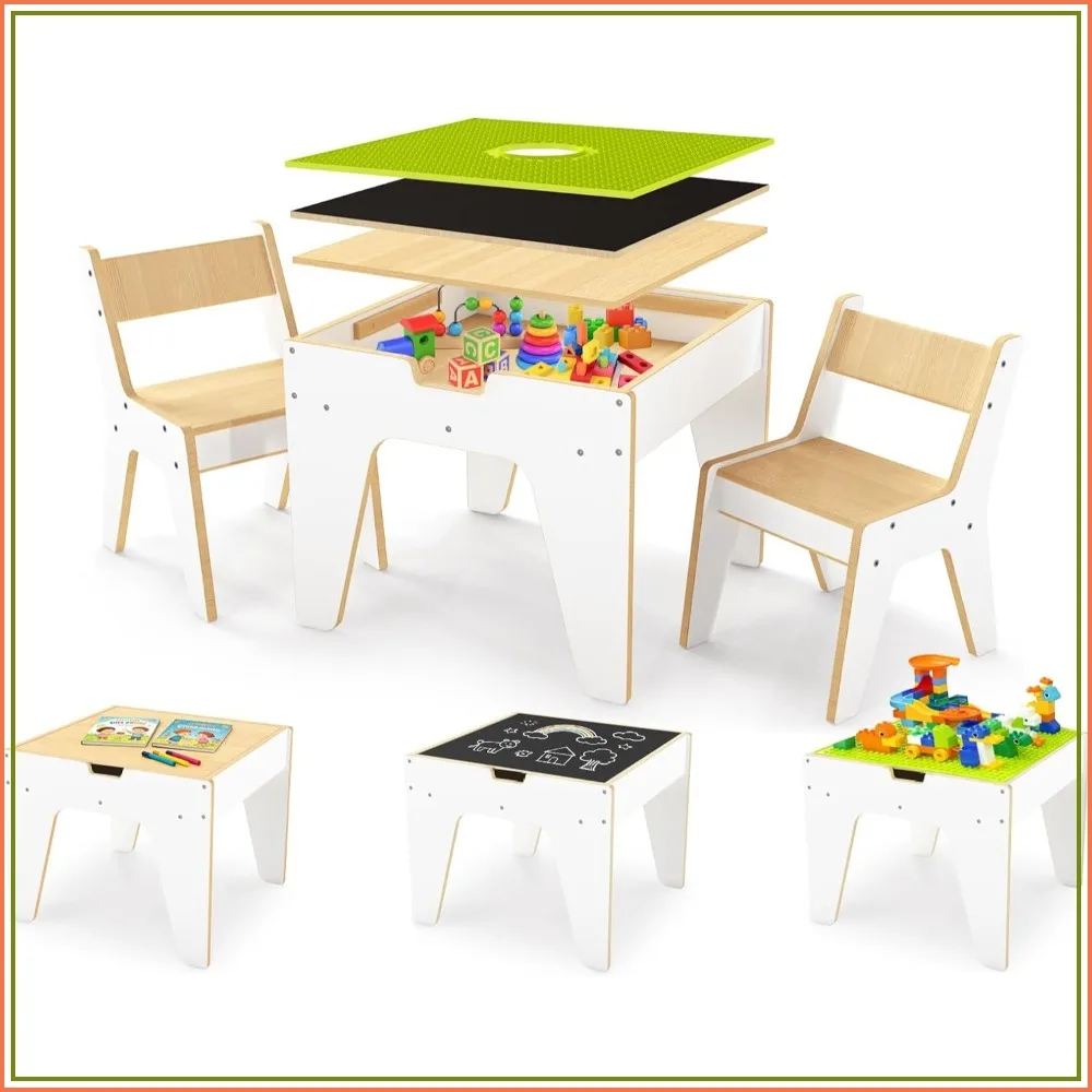 19946-f9aadf.jpg 4-in-1 Wooden Activity Table with 2 Chairs, Building Blocks & Sensory Play, Ages 2-12