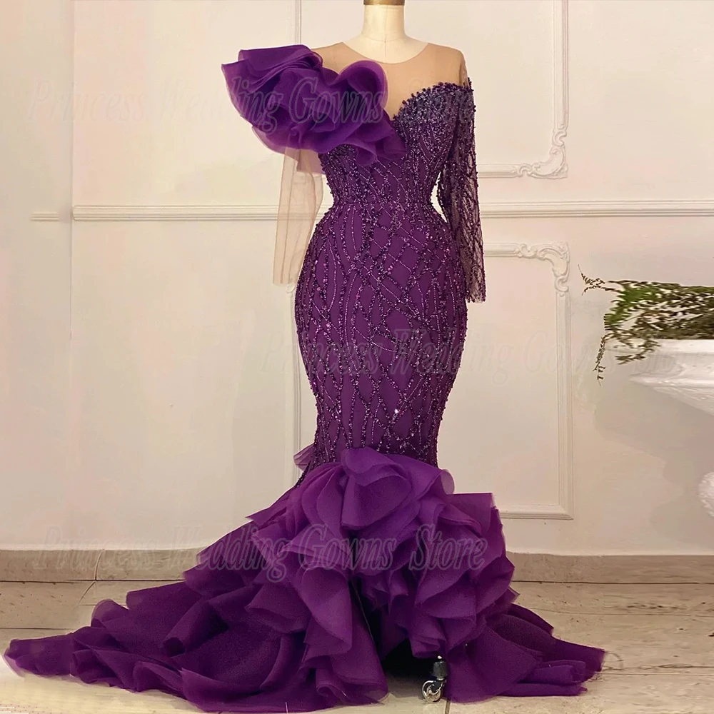 

Luxury Dresses For Woman Wedding Party Guest Glitter Sequin Bead Elegant Mermaid Evening Gown With Ruffles Sweep Train 2022