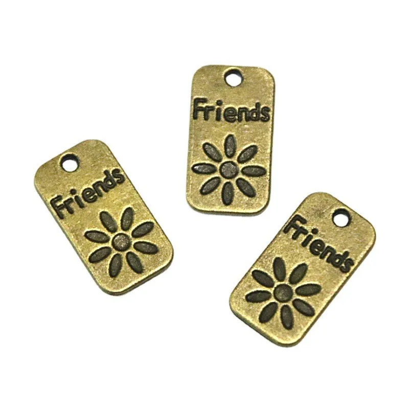 

30Pcs 12.5*23MM Antique Bronze Plated Zinc Alloy With Flower Friends Word Plate Charms Pendants Diy Jewelry Accessories