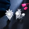 CWWZircons Non Pierced Design Shiny White Cubic Zirconia Bridal Wedding Party Clip On Pearl Earrings Without Piercing CZ162 4