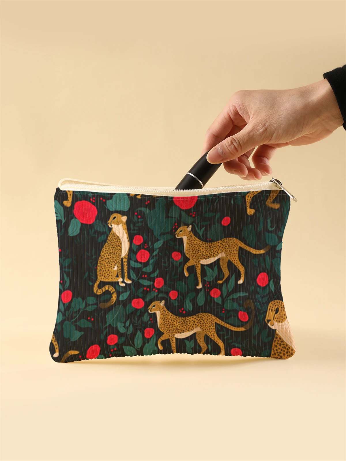 Corduroy Travel Cosmetic Bag Portable Makeup Storage Bag Purses Women Large Capacity Zipper Make Up Organizer Storage Clutch