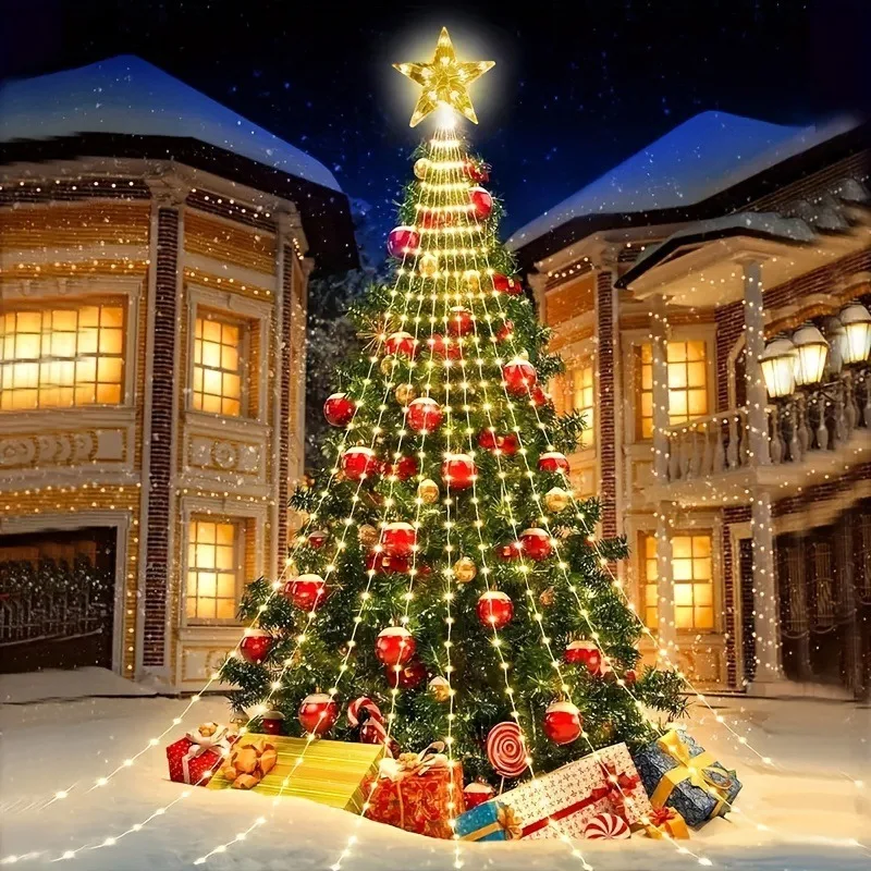 Solar-Powered LED Star String Lights for Outdoor Christmas Decoration