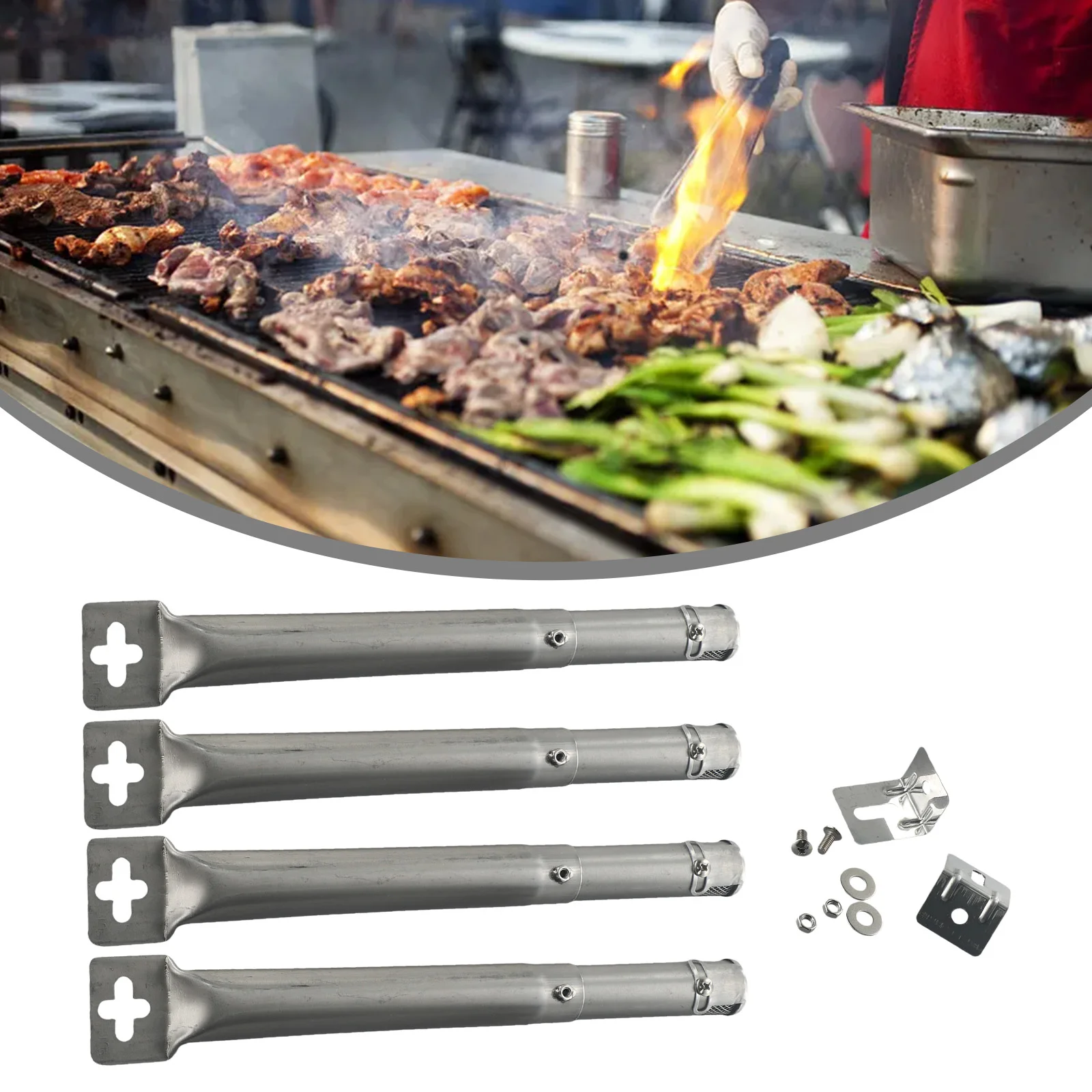 

Garden Tube Burners Outdoor Barbecues Heavy duty 4Pcs Yard Grill Smokers Scalable Gas Replacement Stainless steel