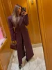 Elegant Wine Red Waist Up Wool Blend Long Jacket Women Chic Lapel Collar Single Breast Overcoat 2025 Autumn Lady High Streetwear 4