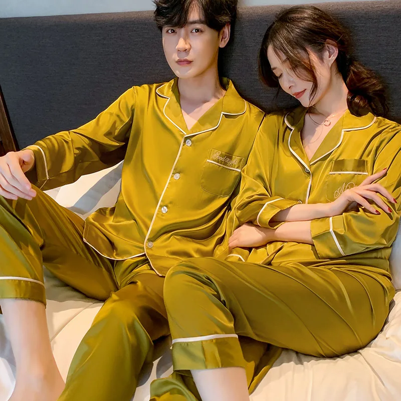 

FZSLCYIYI Summer Luxury Fashion Long Sleeve Shirt Pants Lovers Women Men Pajamas Set Sleepwear Couple Homewear Nightwear
