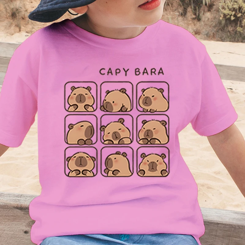 Children's Clothing Kawaii Cartoon Capybara Print Short Sleeve T-shirt Cute Capybara Lover Gift Animal Capybaras Harajuku Tshirt 2