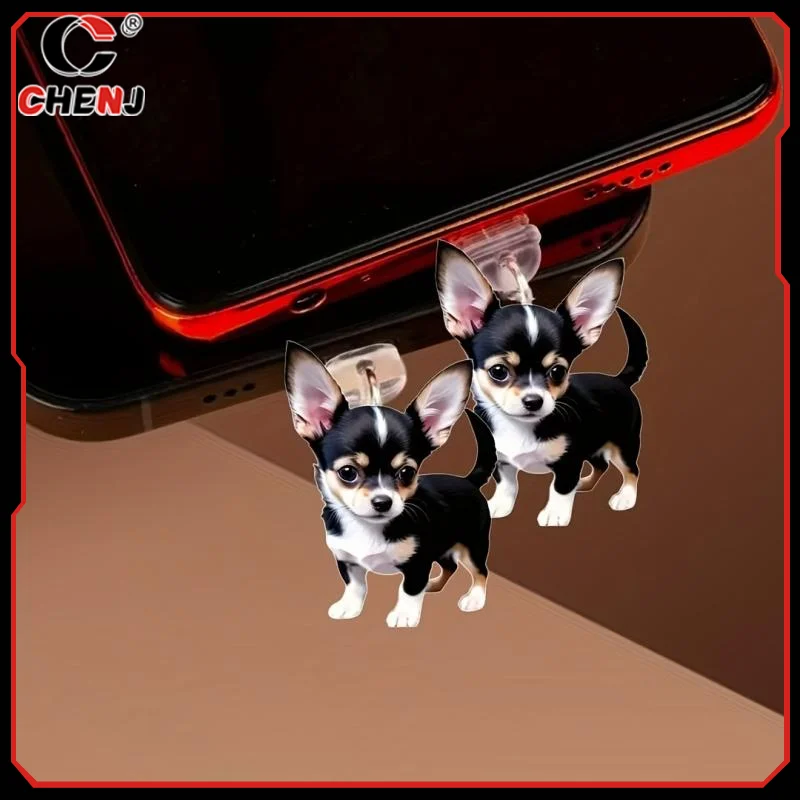 아이폰 및 Type-C 커넥터 먼지 플러그 펜던트 교수형 장식 액세서리에 대 한 1pcs 2D 아크릴 플랫 동물 먼지 플러그