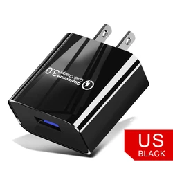 High - Speed 18W USB Quick Charge 3.0 Wall Charger with Dual Plug Options - US Plug Black