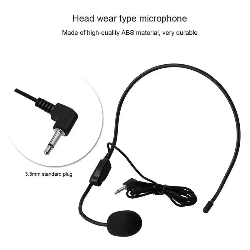Black 3.5mm Wired Headset Microphone, Earphone Microphone For Teacher Guide Amplifier Small Handheld Megaphone Earphones P 52109620