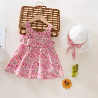 Summer 2-Piece Baby Dress+Sun Hat Bow Strap Floral Baby Girl Dress Soft And Comfortable Children'S Clothing 2