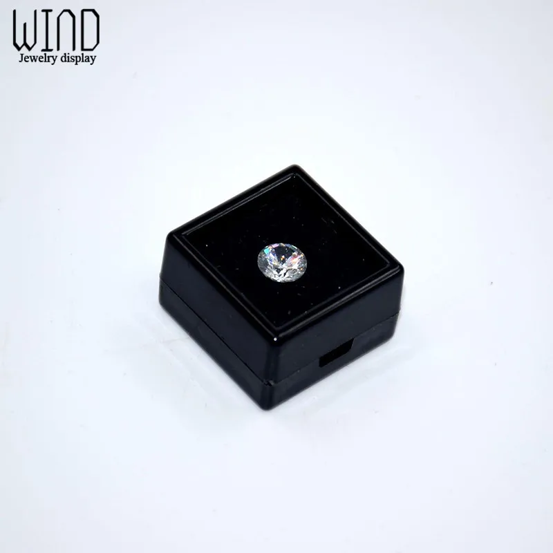 Bare Stone Box Diamond Display Package Box White Black Gem Case With Foam Pad Beads Pendant Square Plastic Box Showcase