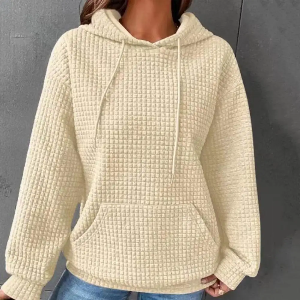 

Women's Solid Color Sweatshirt Autumn/Winter Hooded Sweatshirt Waffle Round Neck Long Sleeve Sweatshirt