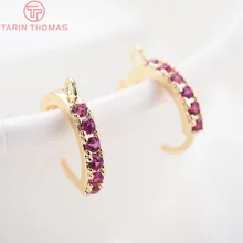  (1980)4PCS 13MM 24K Gold Color Plated Brass with Zircon Earring Hoop Earring Hooks for DIY Jewelry Making Finding  Accessorie 