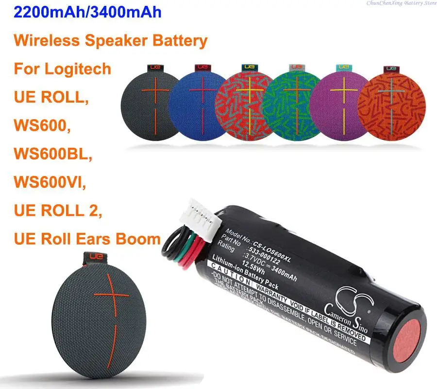 Orangeyu 2200Mah/3400Mah Batteria Altoparlante 533-000122 Per Logitech Ue Roll,Ws600,Ws600Bl,Ws600Vi,Ue Roll 2, Ue Roll Ears Boom