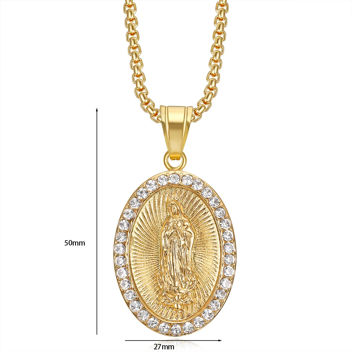 Virgin Mary Prayer Pendant Necklaces Gold color 316L Stainless Steel with rhinestone Women/Men Jewelry 2
