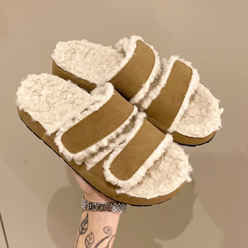 

Мюли для женщин 2024 женская обувь меховые шлепанцы зимняя обувь Плюшевые на плоской резиновой подошве роскошные сандалии Zapatos De Mach 1