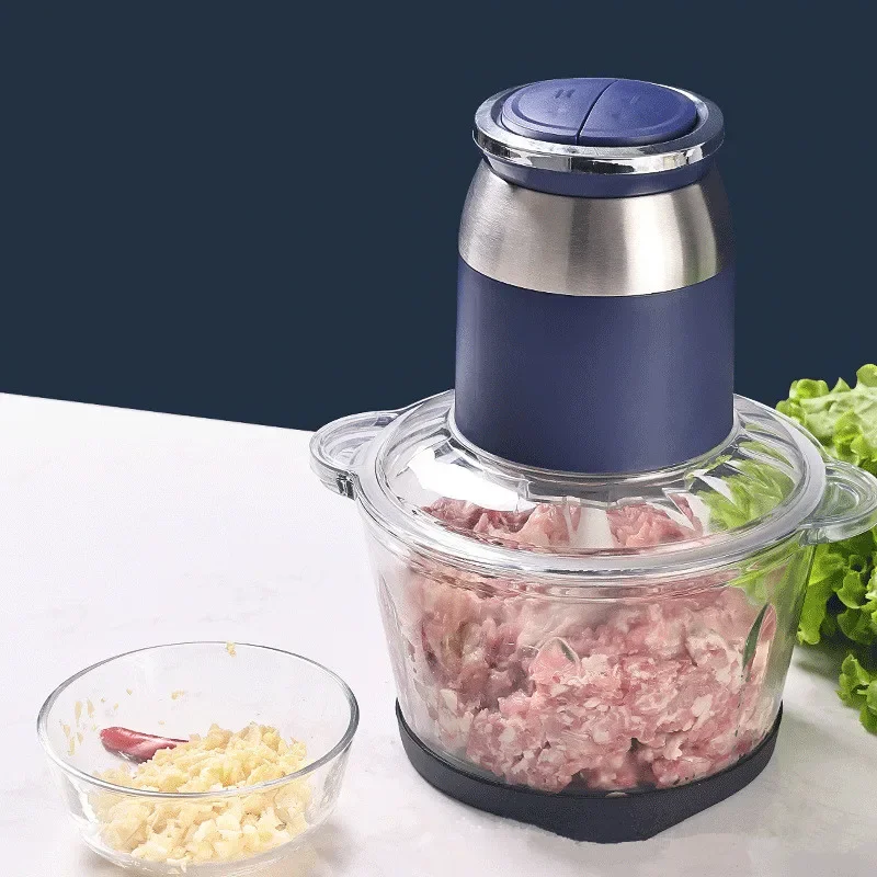 

2L Household Electric Meat Grinders Stainless Visible Glass Steel Slicer Garlic Vegetable Complementary Food Cooking Blender