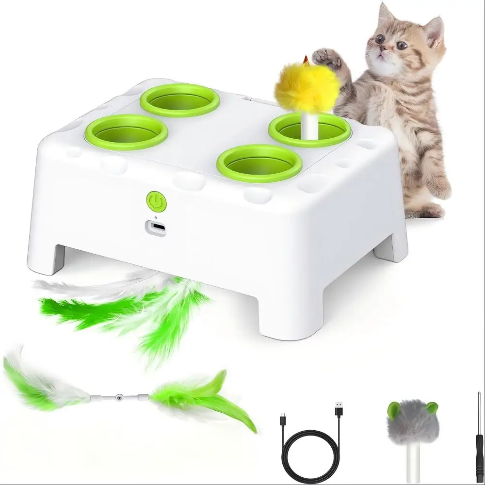 Whack A Mole Giocattolo di piume ricaricabile pop-up automatico per gatti Cani Gioco interattivo per addestramento di gattini Forniture per animali domestici