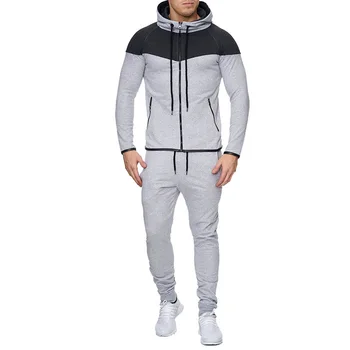 2024 Spring and Autumn New Men's Fashion Casual Color blocked Cardigan Zipper Hoodie Set Sports Running Two Piece Set 1