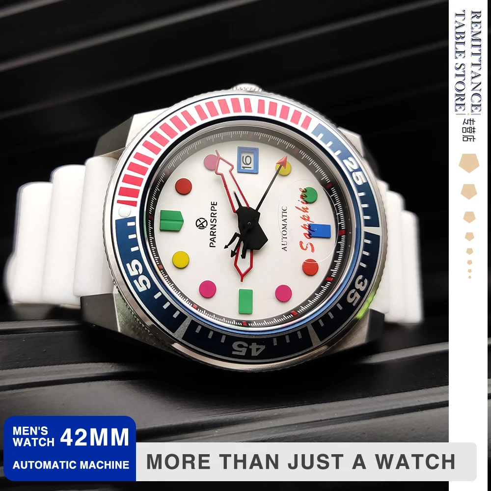 

PARNSRPE – luxury color dial men's watch sapphire mirror waterproof screw automatic NH35A caliber mechanical watch