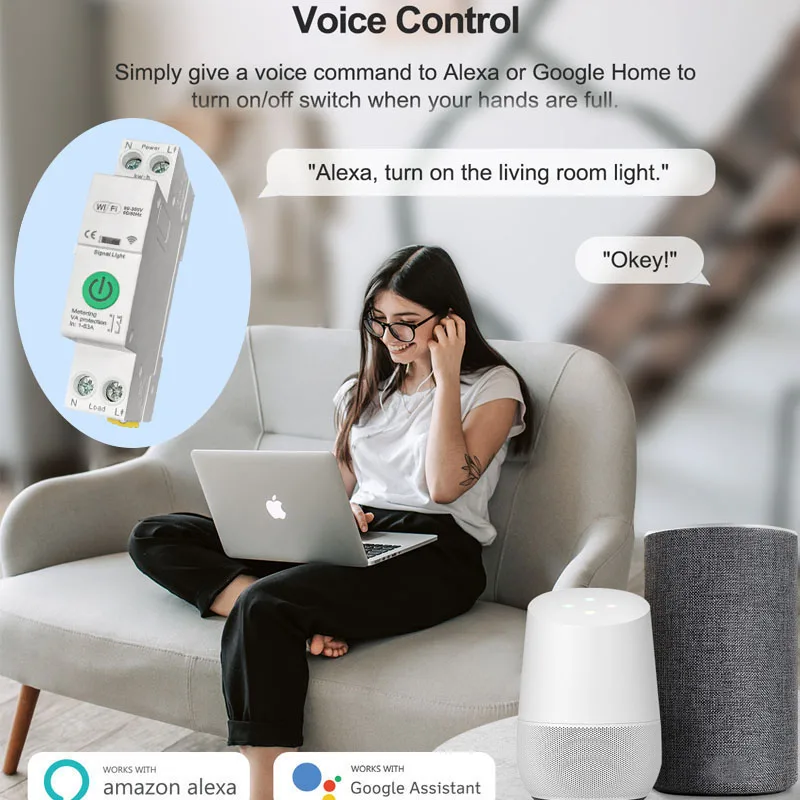 Tuya Smart Life WiFi 63A Timer Circuit Breaker Overload Protect App Power Monito