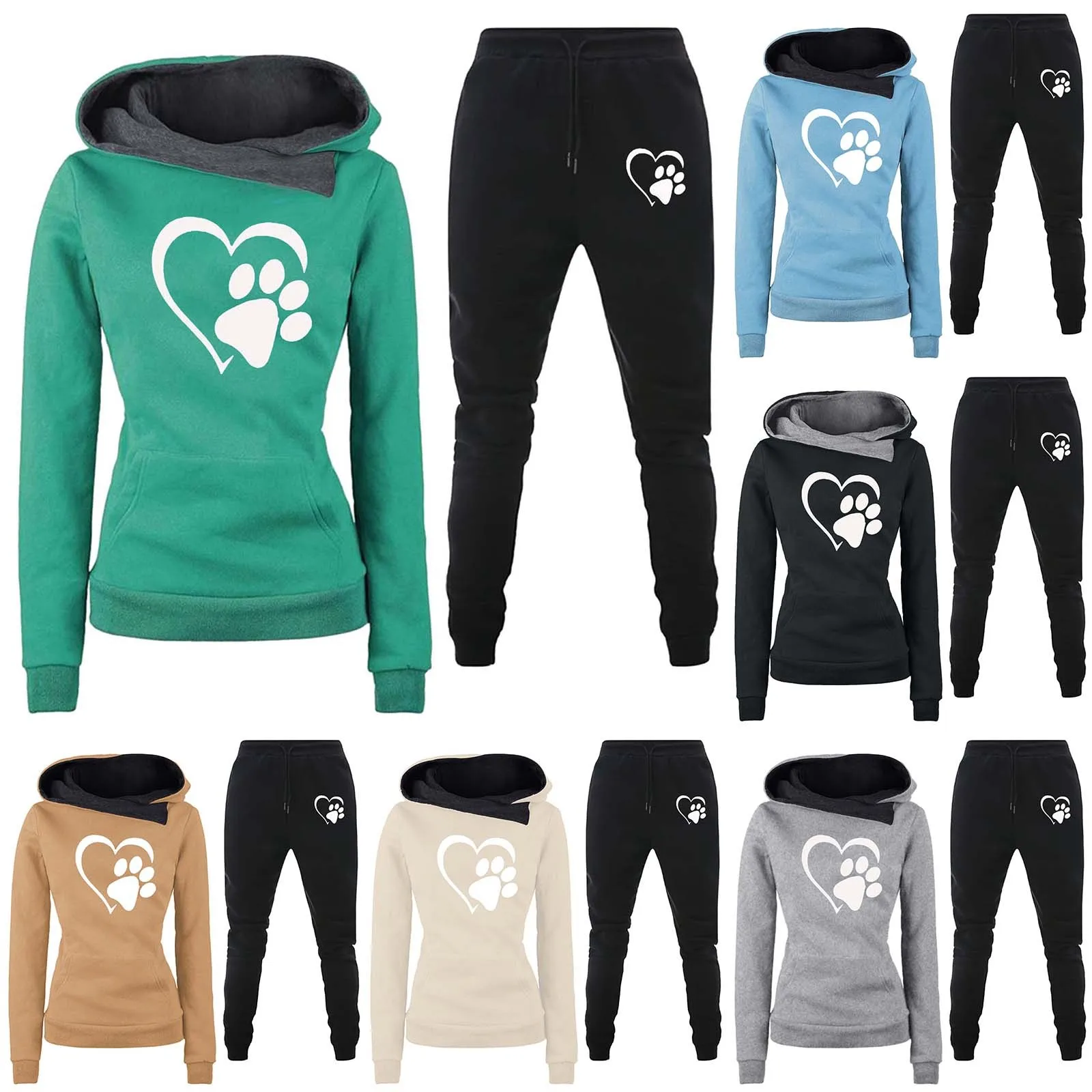 

Women's Fashion Love Print Fleece Casual Pants Long Sleeve Sporty Tracksuit Office Clothes Women